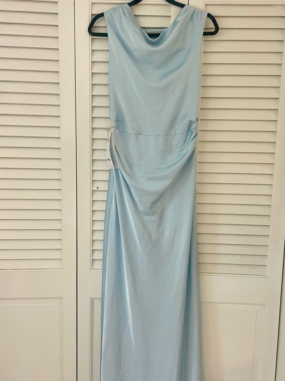 Azazie Kieryn Sky Blue Mermaid Pleated Stretch Satin Dress - Picture 5 of 5